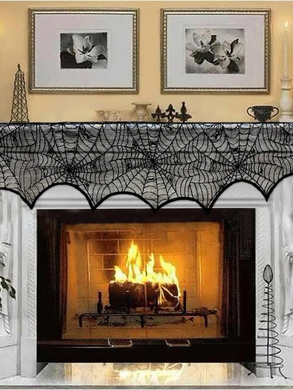 Halloween Decoration Black Lace Spiderweb‎ Fireplace Mantle Scarf Cover 45X243cm